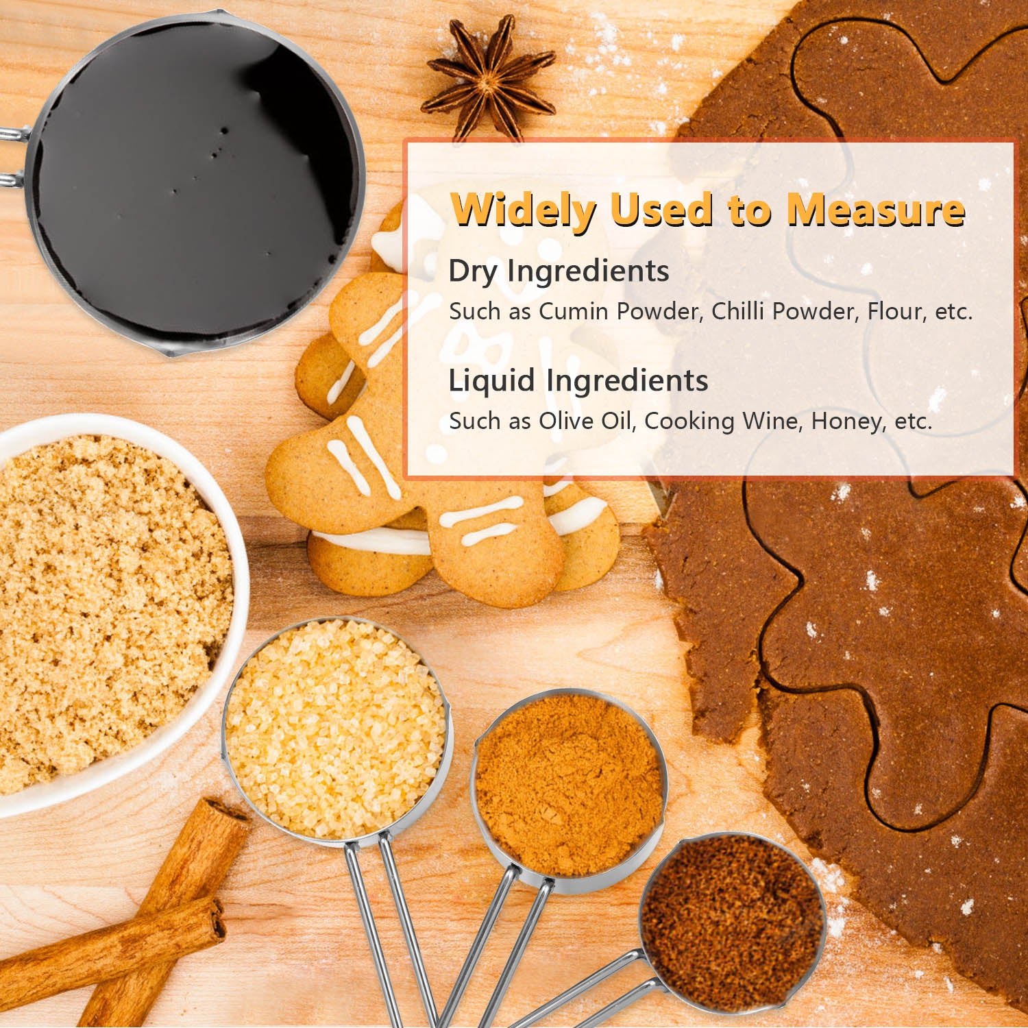 4Pcs Stainless Steel Measuring Cups Spoons Stackable Kitchen Measuring Set for Cooking, Baking, Liquid Dry Ingredients