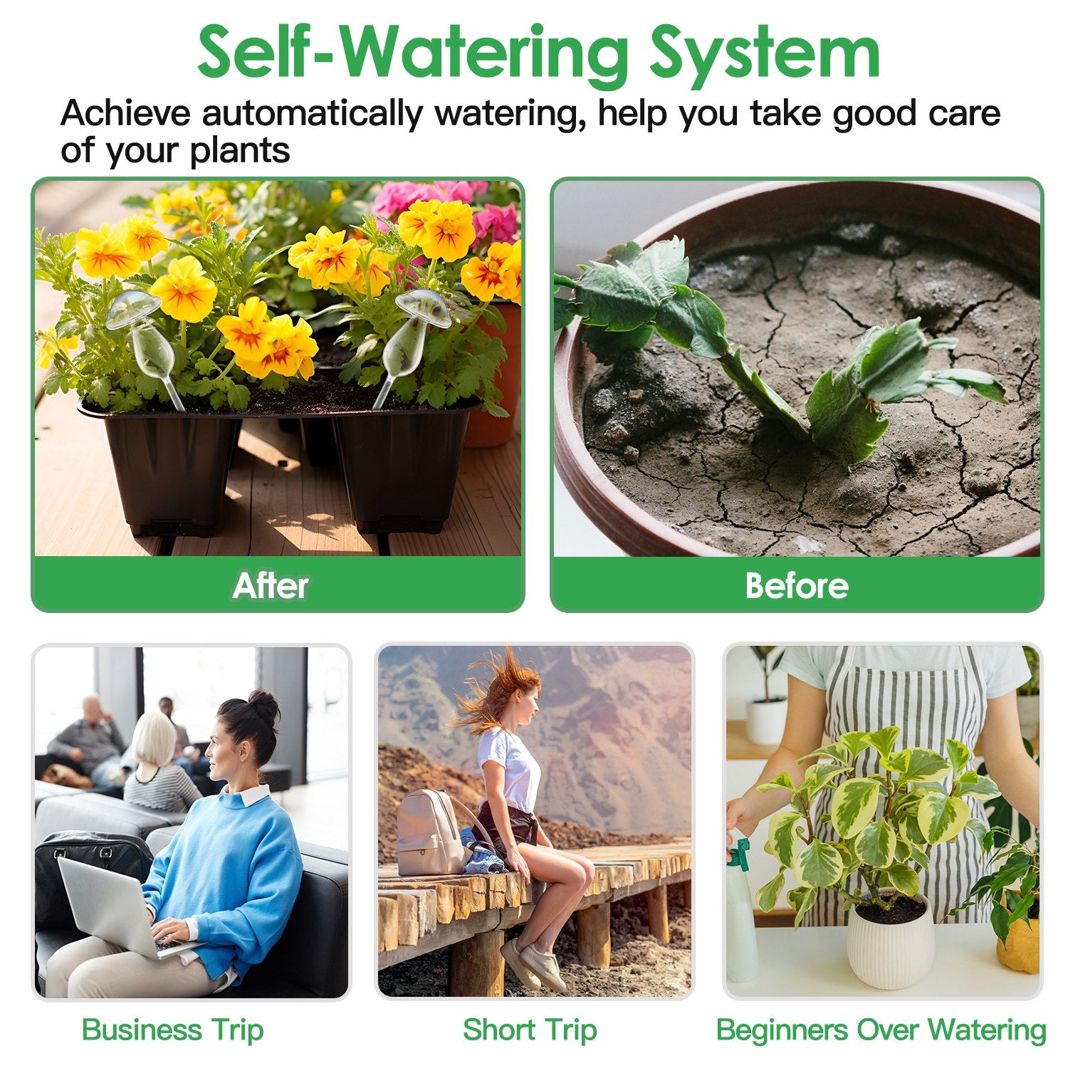 4Pcs Clear Glass Plant Watering Globes Iridescent Rainbow Gradient Mushroom Self-Watering Container Plant Self-Watering System Automatic Irrigation De