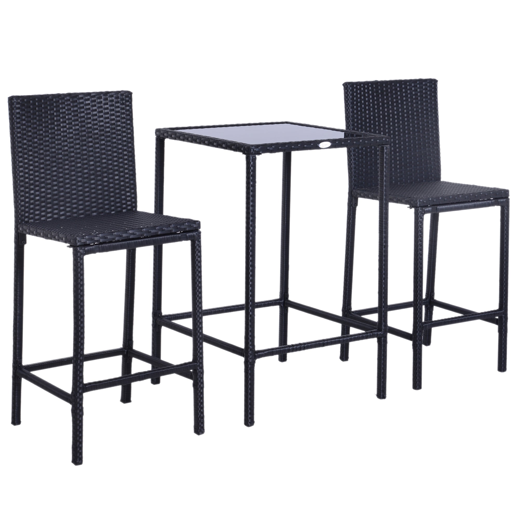 Outsunny 3pc Patio Bar Set Outdoor Wicker Rattan Garden Deck Bistro Barstool Table Furniture Brown