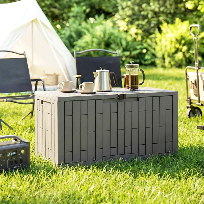 80 Gallon Resin Deck Box, Lockable Outdoor Storage Box, Splash-Resistant & UV Resistant Patio Storage Container