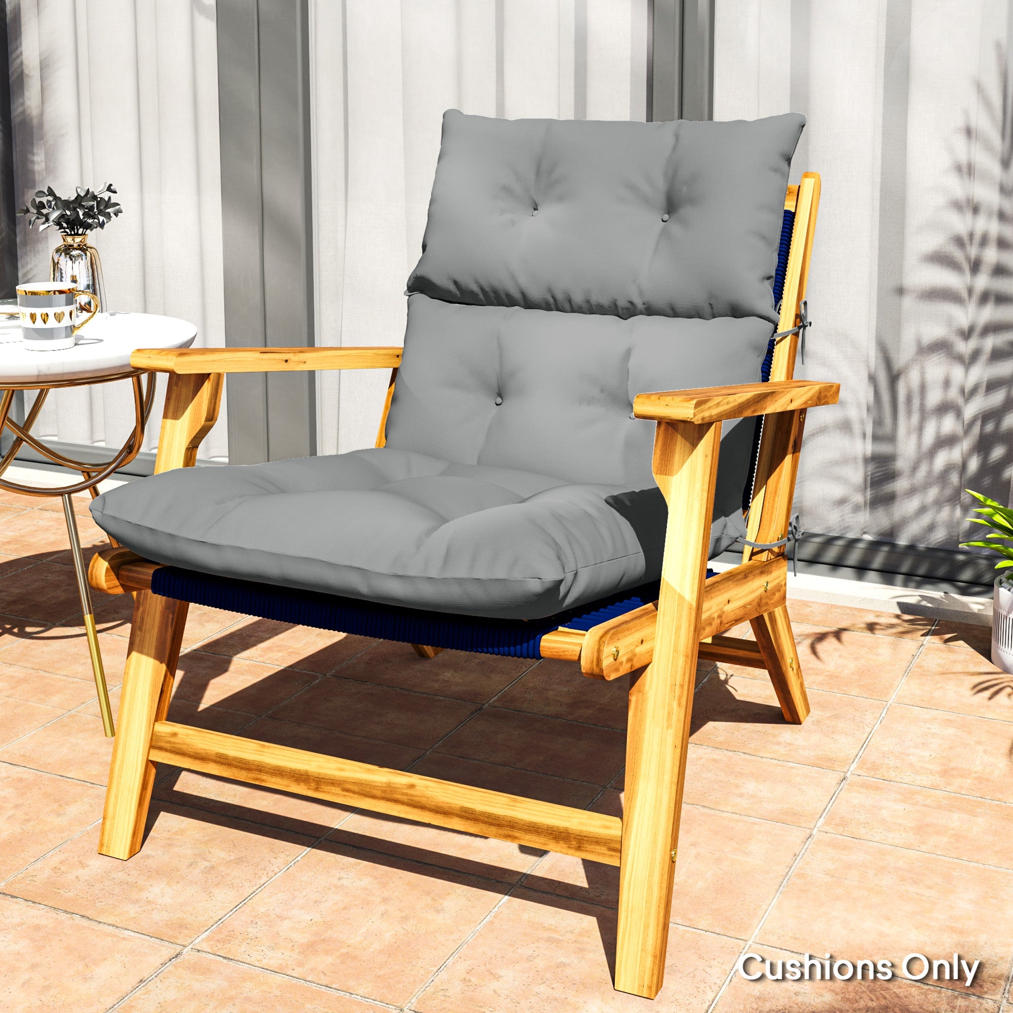 Outsunny Adirondack Chair Cushion, Tufted Rocking Chair Cushion with Ties, Non-Slip Replacement Seat Cushion for Outdoor Chair, Indoor Outdoor Cushion, Light Grey