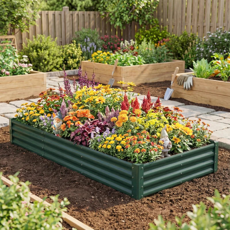 8 x 4 x 1ft Galvanized Raised Garden Bed, Reinforced Outdoor Planter Box with Open Bottom, Green
