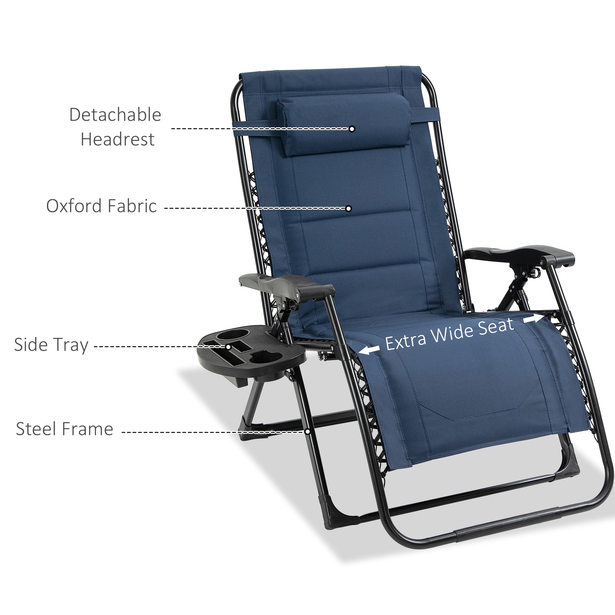 Outsunny Zero Gravity Lounger Chair, Padded Folding Reclining Patio Chair with Cup Holder, Headrest, for Poolside, Camping, Blue