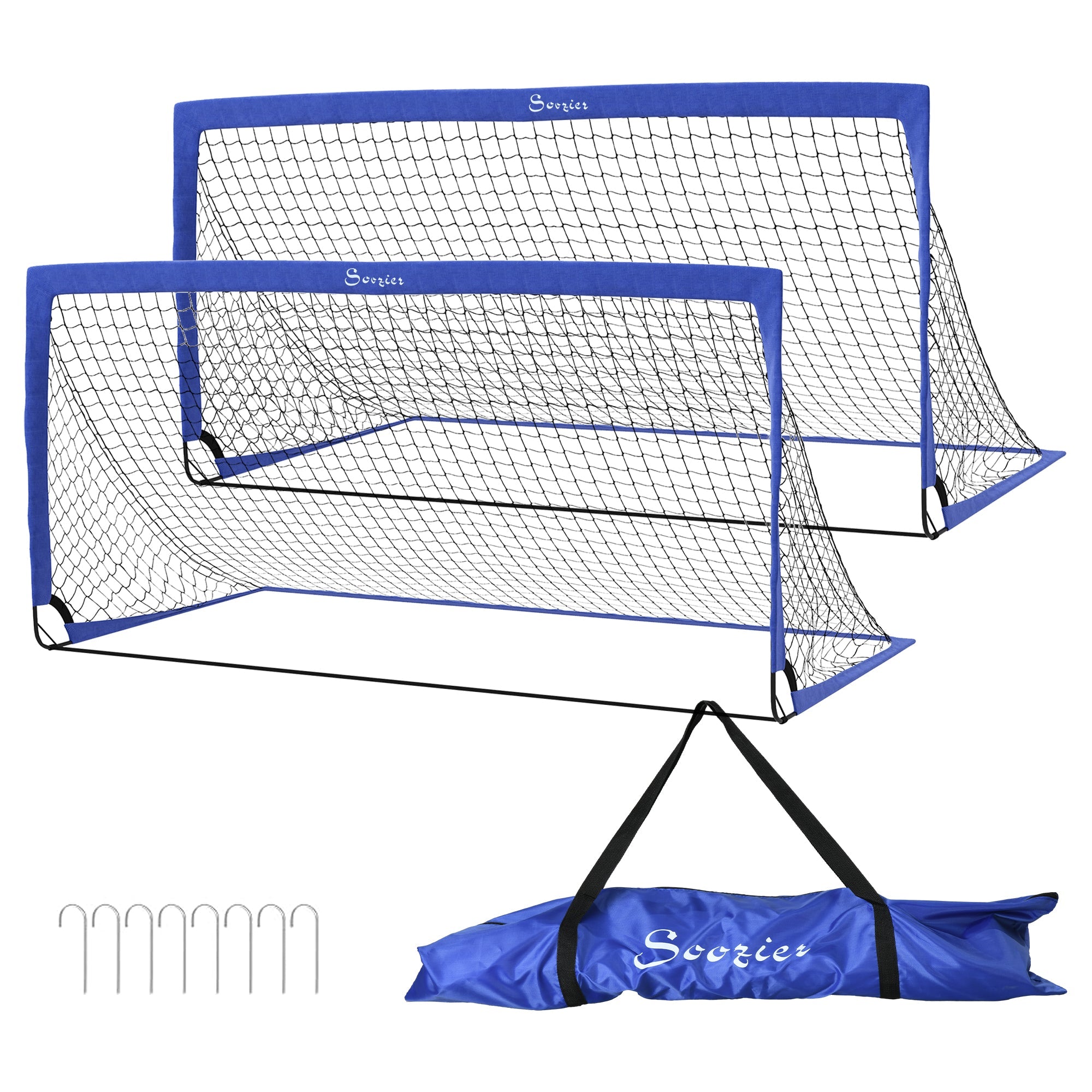 Soozier Set of 2 Soccer Nets for Backyard, Portable Soccer Goal for Practice with Carry Bag