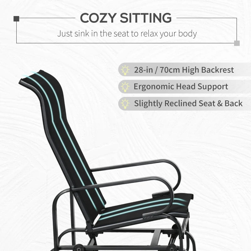 Patio Glider with Breathable Mesh Fabric, Outdoor Glider Chair, Garden Rocking Gliding Seat for Patio, Yard, Porch, Black