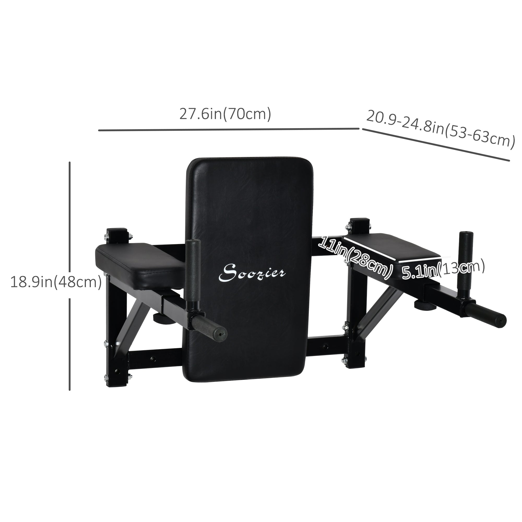 Soozier Wall Mounted Power Tower Gym Station with Pull Up Bar Dip Station for Home Workout Muscle Building Black
