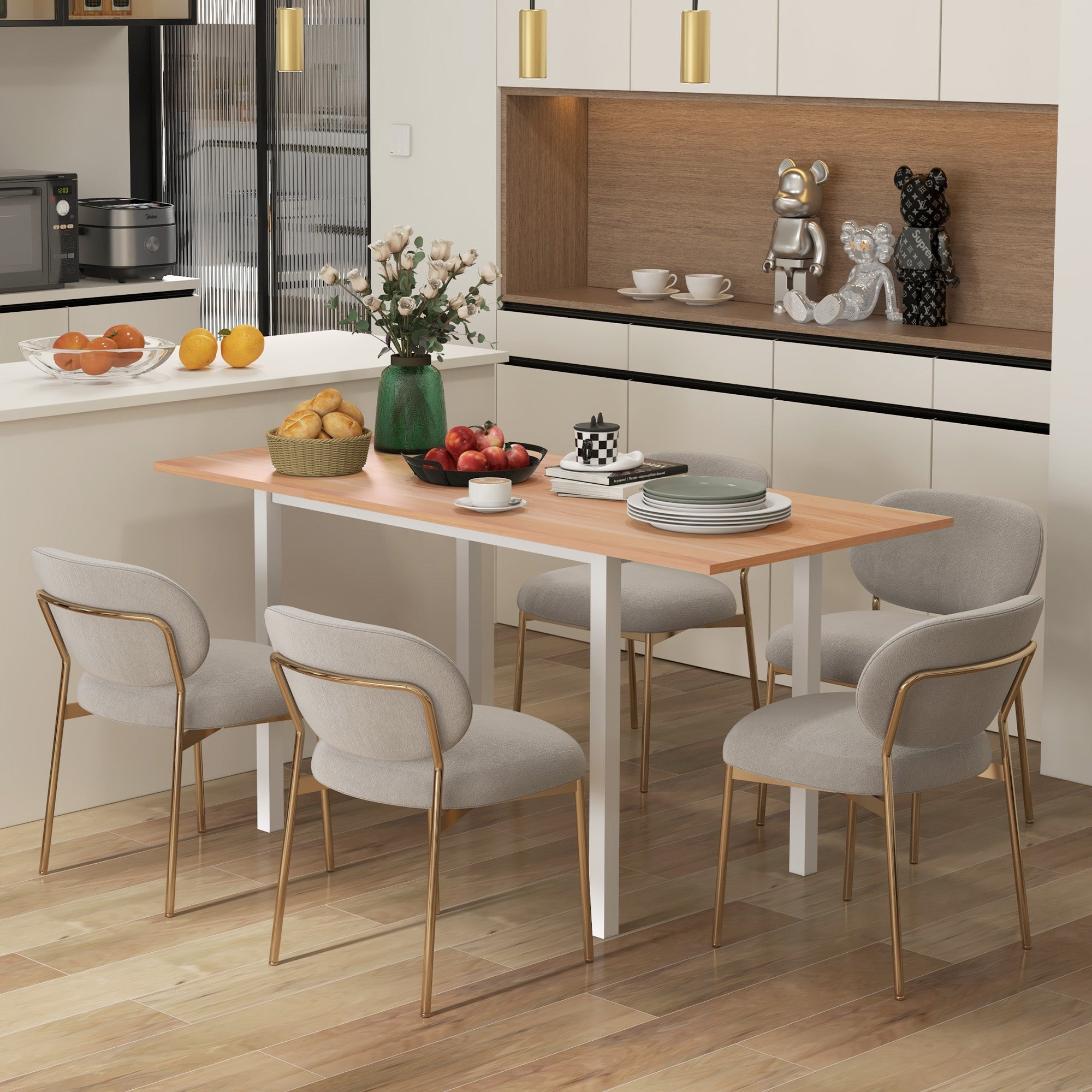 HOMCOM Space Saving Extendable Dining Table for 6 with Drop Leaf Folding Feature in Natural Perfect for Any Home