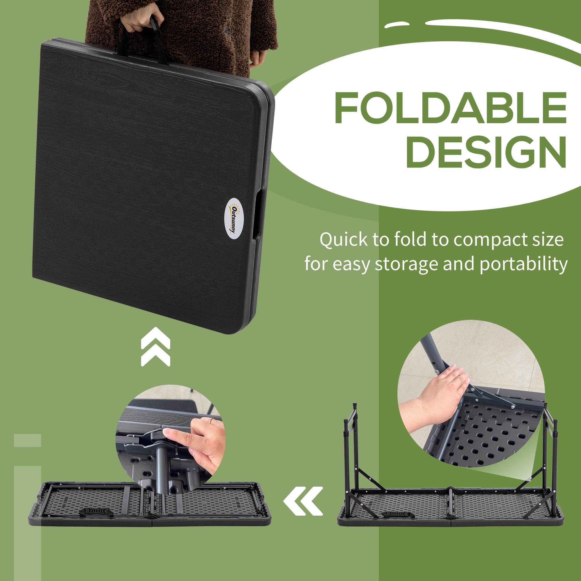 Outsunny Foldable Patio Dining Table for 4, Height Adjustable Outdoor Table for Garden Lawn Backyard, Dark Grey