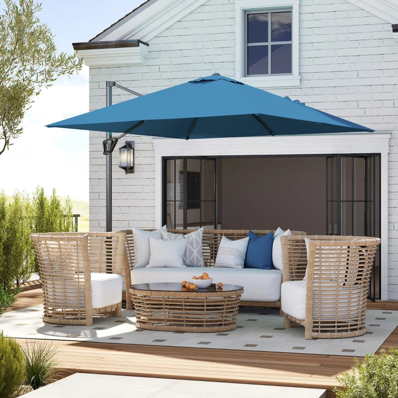 8'x8' Square Patio Hanging Offset Umbrella, Outdoor Cantilever Parasol w/ Cross Base, Navy Blue
