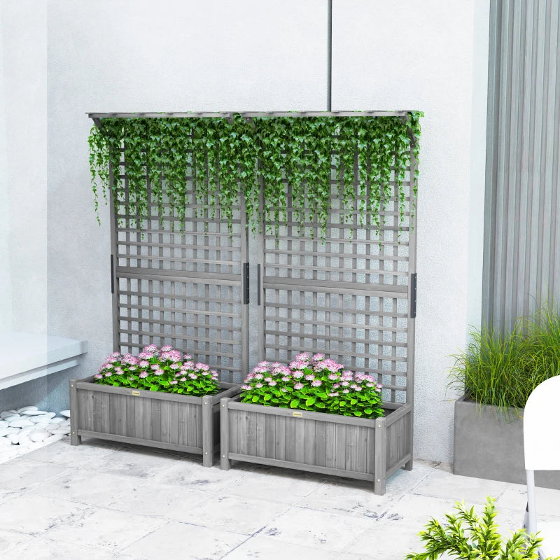 Wood Planter with Trellis for Vine Climbing, Raised Garden Bed, Privacy Screen for Backyard, Patio, Deck, Dark Grey