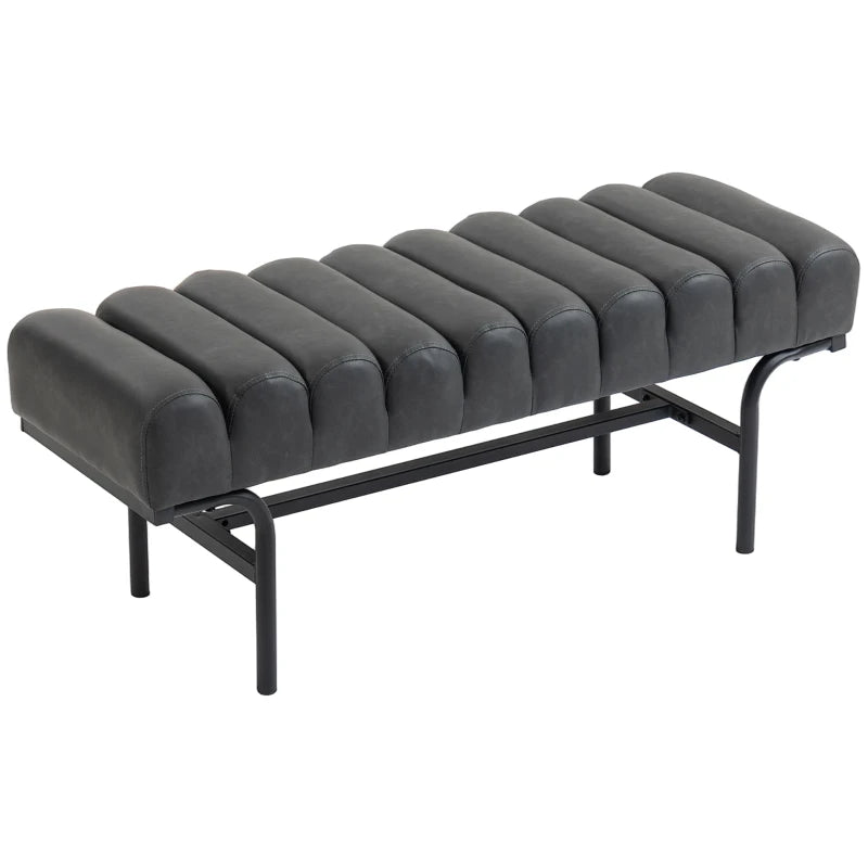 Bedroom Bench PU Leather End of Bed Bench with Cylindrical Seat and Metal Legs for Bedroom Living Room Hallway Black