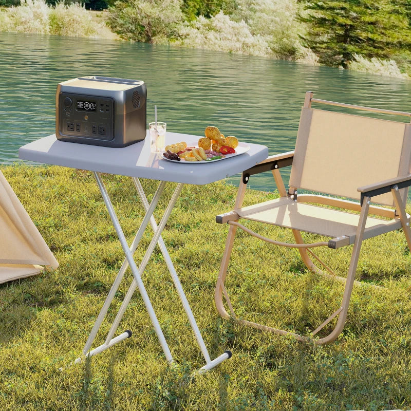Portable Patio Side Table, Height Adjustable Outdoor Side Table, Folding Balcony Table with Metal Frame, Dark Grey