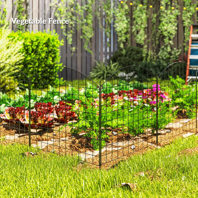 Metal Garden Fence, Decorative Fence Set of 6, 181.1" x 38.2", Vegetable Fence, Path Border, Garden Edging, Black
