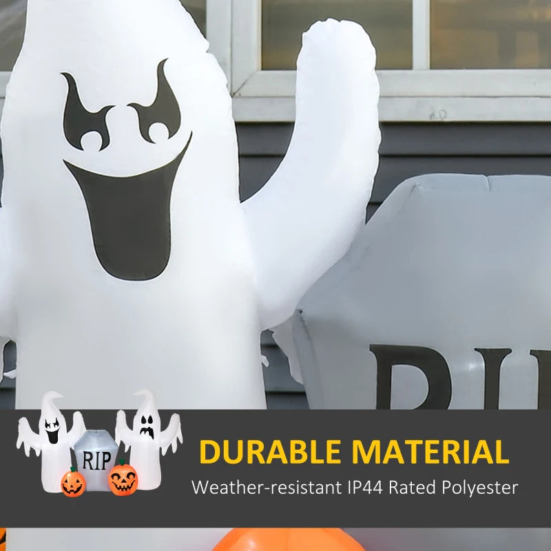 Outsunny 7ft Inflatable Halloween Ghost with Horns – LED Blow-Up Yard Display with Flame Effect