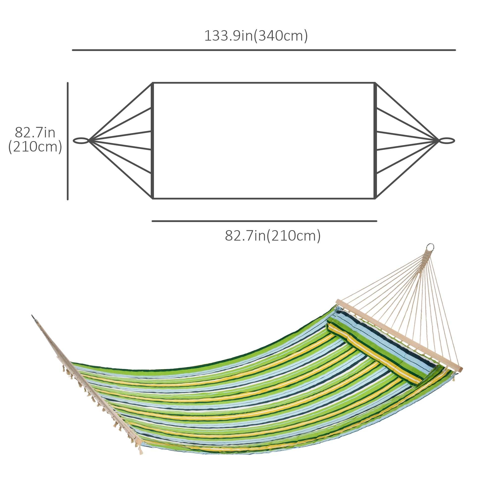 Outsunny Hammock Bed 83" Wide Striped 2 Person Sunbed Outdoor Camping with Pillow White Stripe