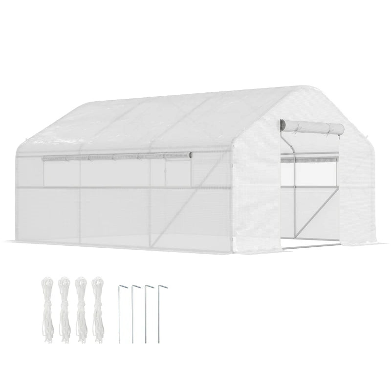 Walk-in Tunnel Greenhouse with UV/Wind Resistant, Galvanized Steel Frame and Windows, Garden Planting Warm House, 13' x 10' x 6.5' , White