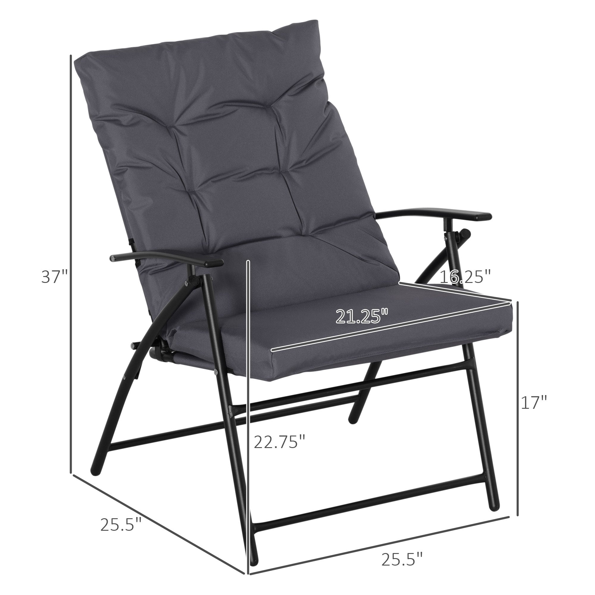 Outsunny Padded Folding Chair Set of 2 with Adjustable Backrest for Outdoor Camping Grey