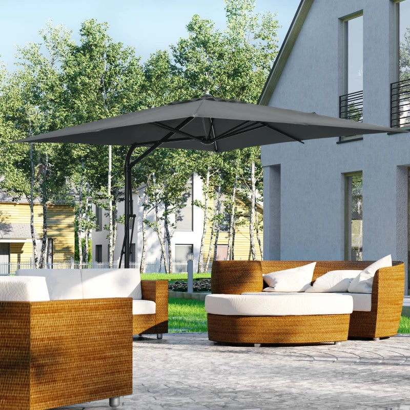 8FT Cantilever Patio Umbrella, Offset Patio Umbrella with Cross Base for Deck, Backyard, Pool and Garden, Hanging Umbrellas, Switch with a Wrench, Dark Gray