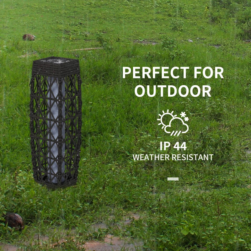 Wicker Outdoor Floor Lamp, Decorative Solar Lantern with Auto On/Off LED Lights, IP44 for Patio, Porch, Pathway, Grey