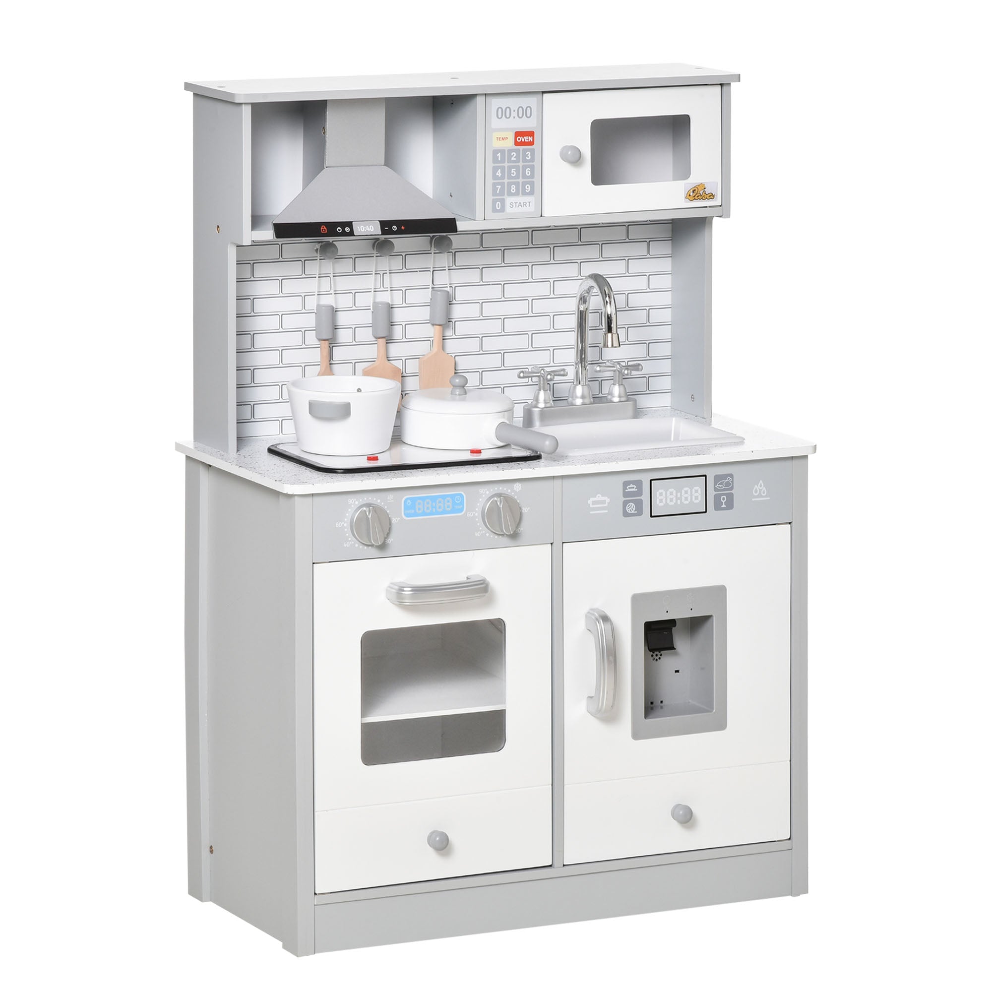 Qaba Kids Cooking Toy Set - Educational Pretend Kitchen with Sound & Light Effects, Ideal for 3-6 Years Old