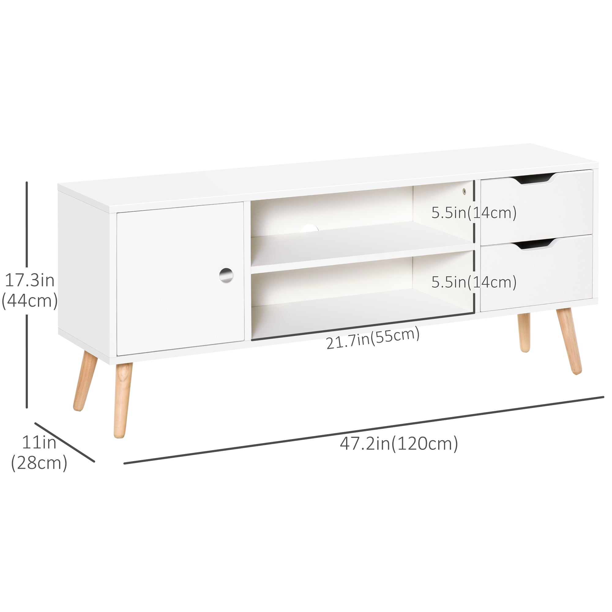 HOMCOM TV Cabinet: For up to 50" TVs, Shelves, Drawers, Cable Hole, White Entertainment Unit, Living Room