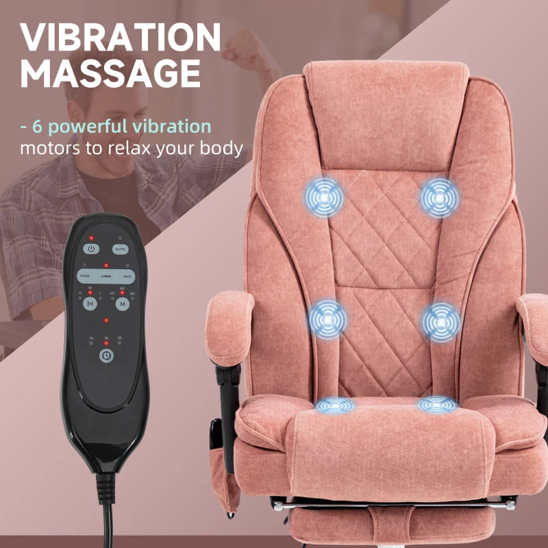 Massage Office Chair, Reclining Computer Chair with Adjustable Height and Footrest, Pink