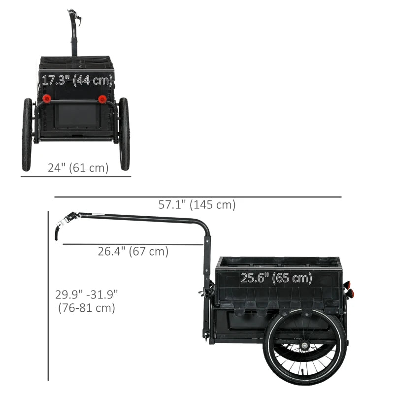 Aosom Steel Trailer for Bike, Bicycle Cargo Trailer with Foldable Storage Box and Safe Reflectors, Max Load 88LBS, Black