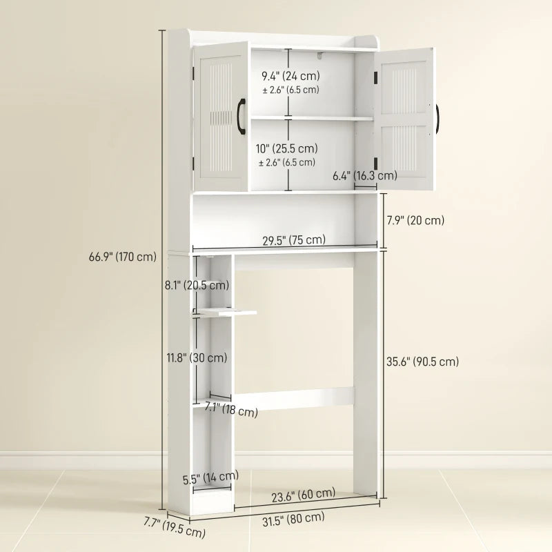 Over the Toilet Storage Cabinet, Bathroom Organizer with Adjustable Shelf, Toilet Paper Holder for Bathroom, Laundry