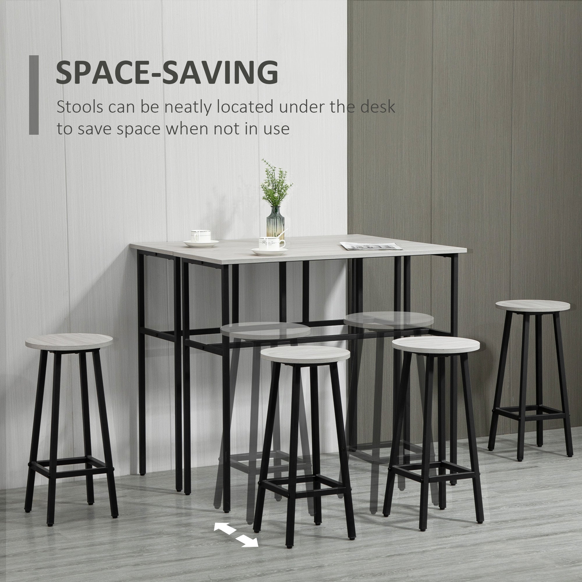 HOMCOM Counter-Height Dining: 6-Piece Set with Breakfast Tables, Chairs for Kitchen, Living Room in Grey Finish
