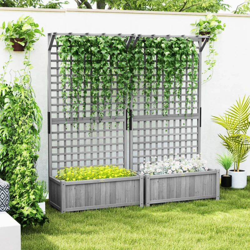 Wood Planter with Trellis for Vine Climbing, Raised Garden Bed, Privacy Screen for Backyard, Patio, Deck, Dark Grey