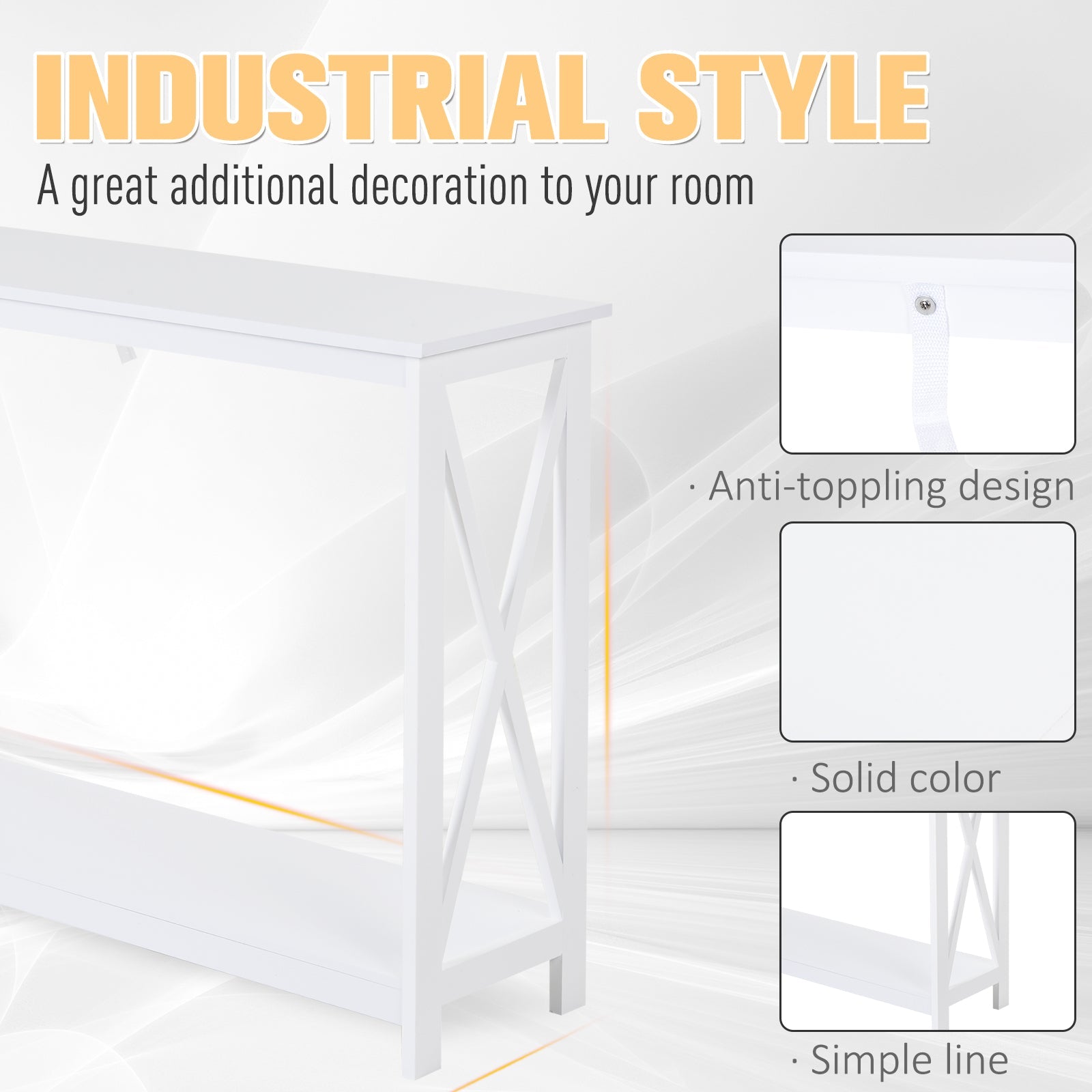 HOMCOM X-Design Console Table: Modern Sofa Side Table with Storage Shelf, Living Room/Entryway, White