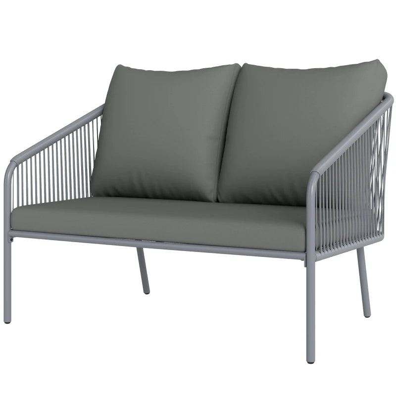 Garden Sofa with Cushions, 2-Seater Outdoor Balcony Rattan Sofa, 112 x 72 x 76 cm, Grey