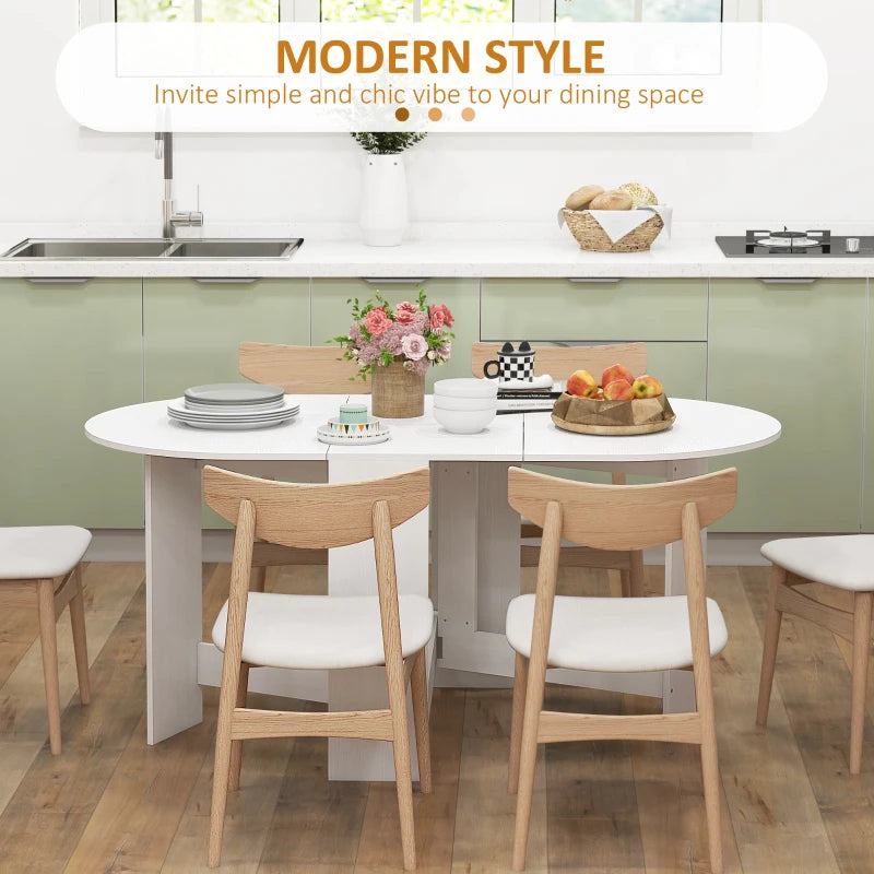 Oval Folding Dining Table, Space Saving Drop Leaf Kitchen Table for Dining Room, Living Room, Distressed White