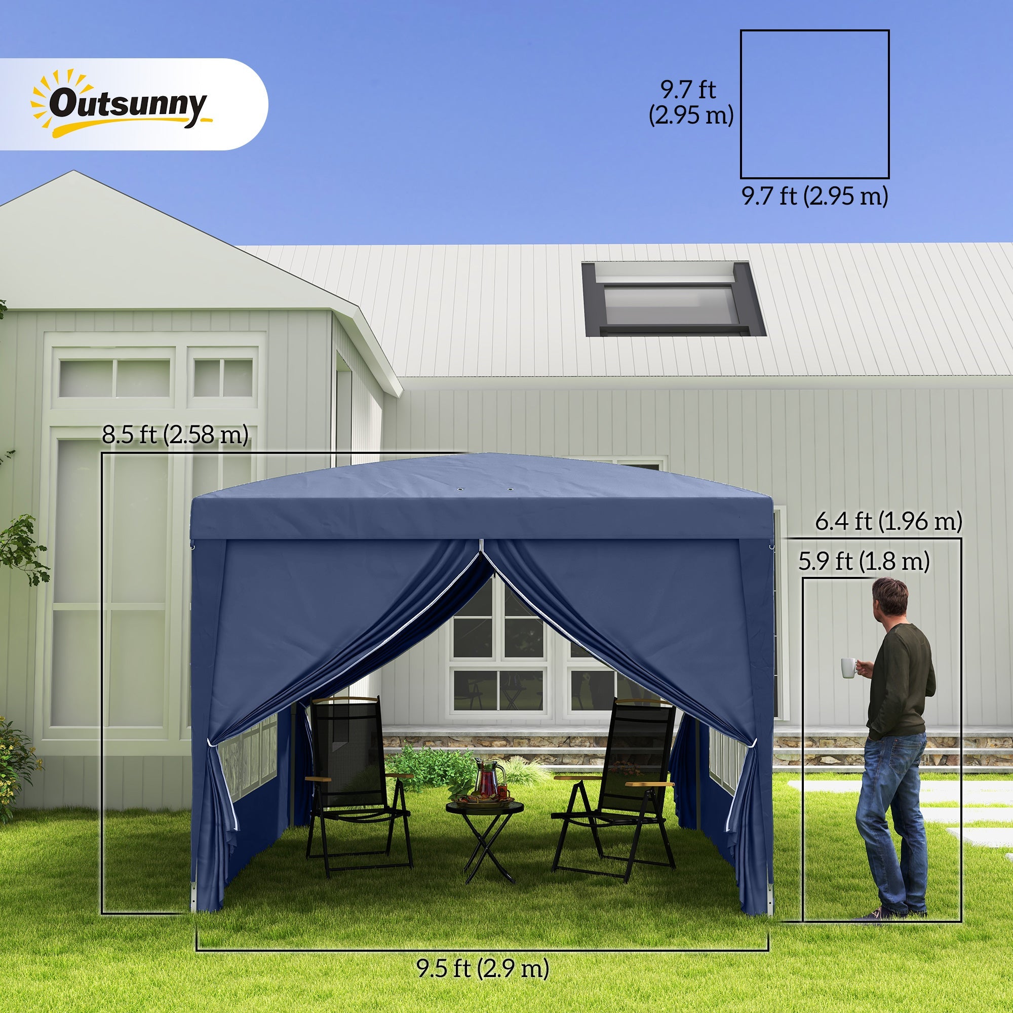 Outsunny 10'x10' Pop Up Canopy Tent Gazebo for Outdoor Parties Weddings Events Portable Folding Steel Frame Blue
