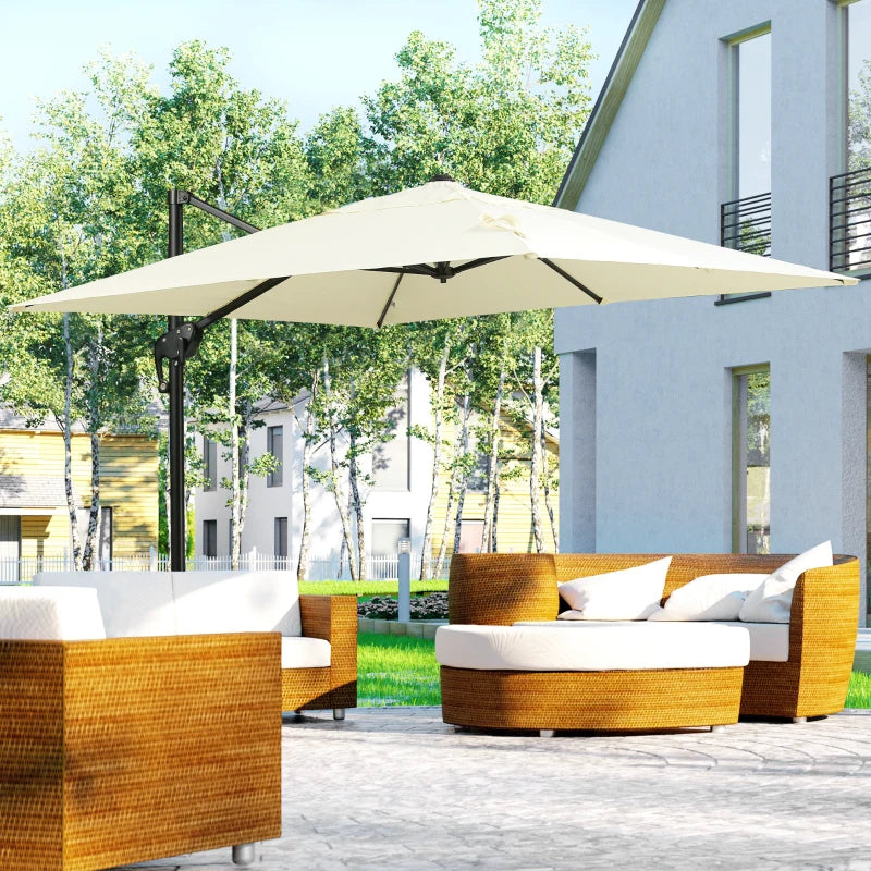 8'x8' Square Patio Hanging Offset Umbrella, Outdoor Cantilever Parasol w/ Cross Base, Cream White