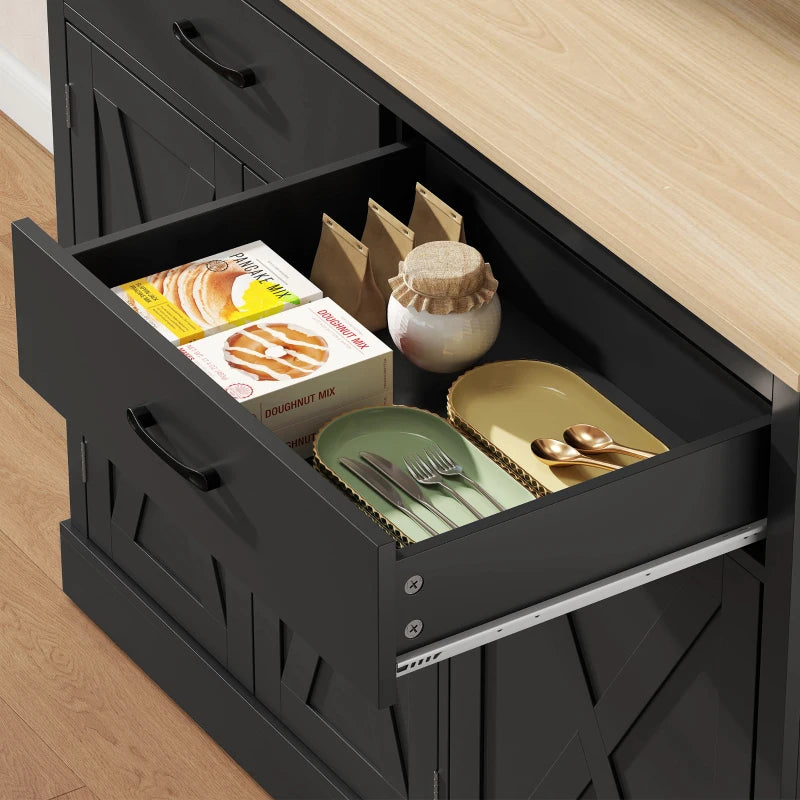 69" Kitchen Pantry Cabinet with Charging Station Kitchen Cabinet with Microwave Stand 7 Gallon Trash Can Cabinet Black