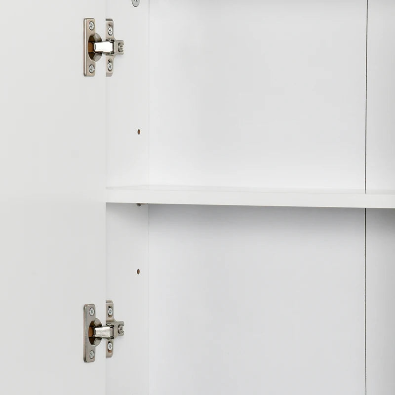 Wall Mounted Bathroom Medicine Cabinet Mirrored Cabinet with Hinged Door 2-Tier Storage Shelves White