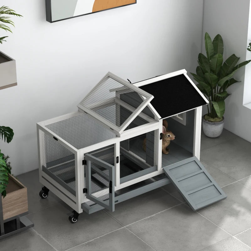 Rabbit Cage with Wheels, Ramp, Run, Tray for Indoor Outdoor, Suitable for Rabbit, Guinea Pig, Grey