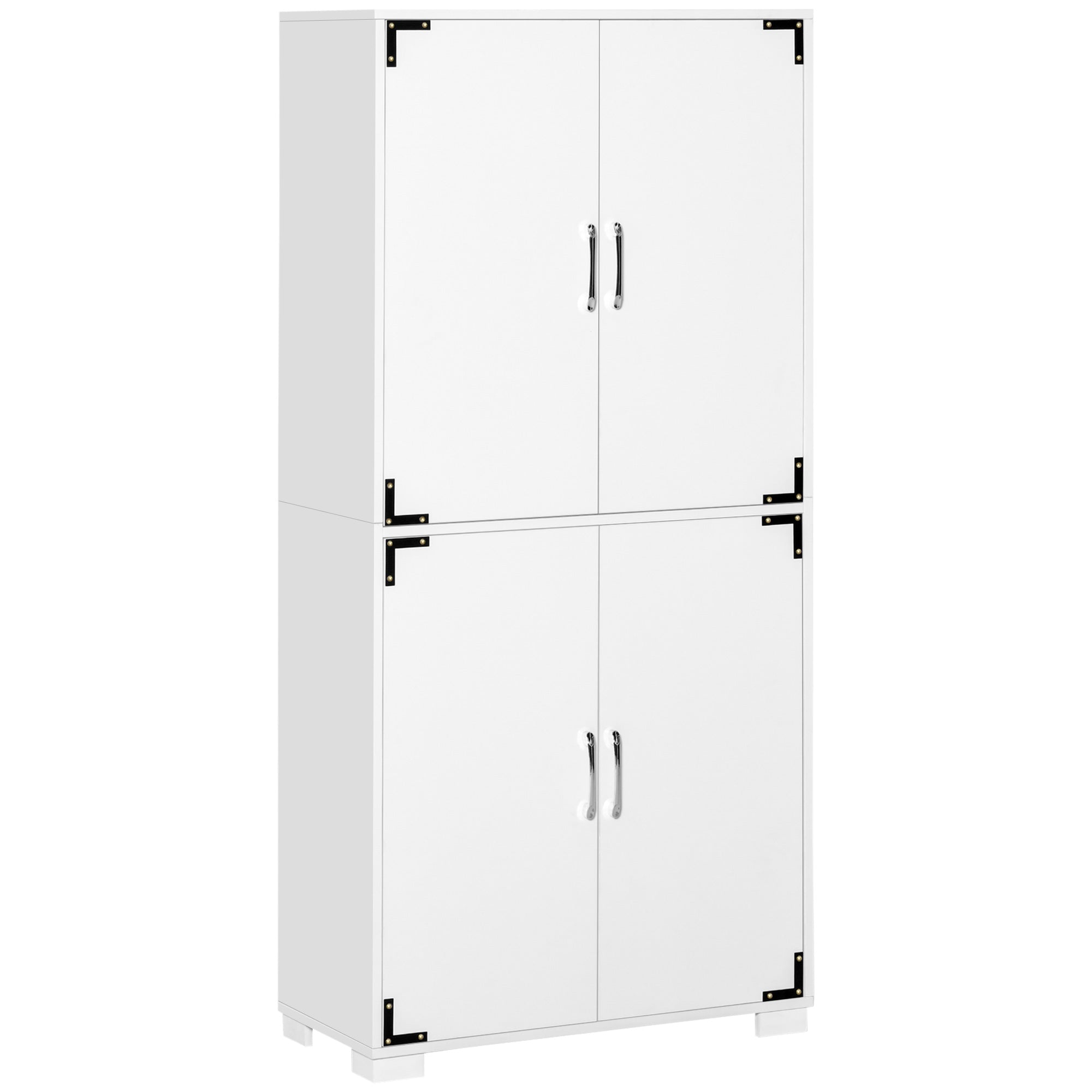 HOMCOM Industrial Pantry Storage Cabinet Kitchen 4 Doors Cupboard Shelves Bedroom Living Room White