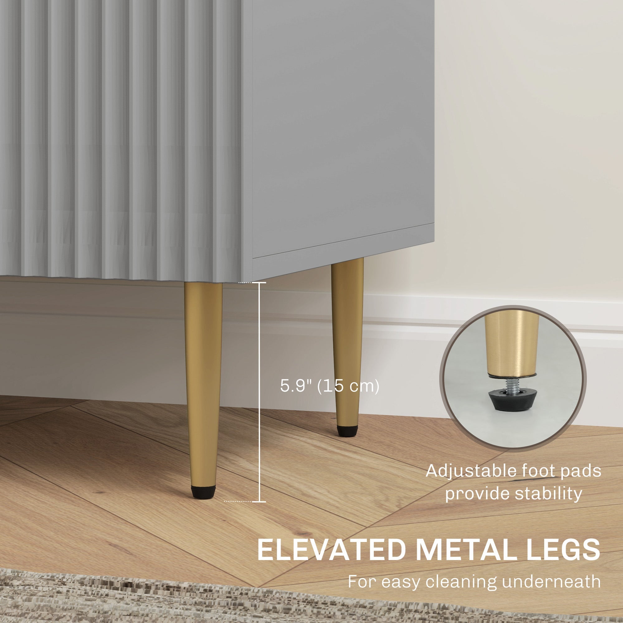 HOMCOM Modern Kitchen Storage Cabinet, Sideboard Buffet Cabinet w/ 3 Drawers and Adjustable Shelves for Kitchen Hallway, Grey