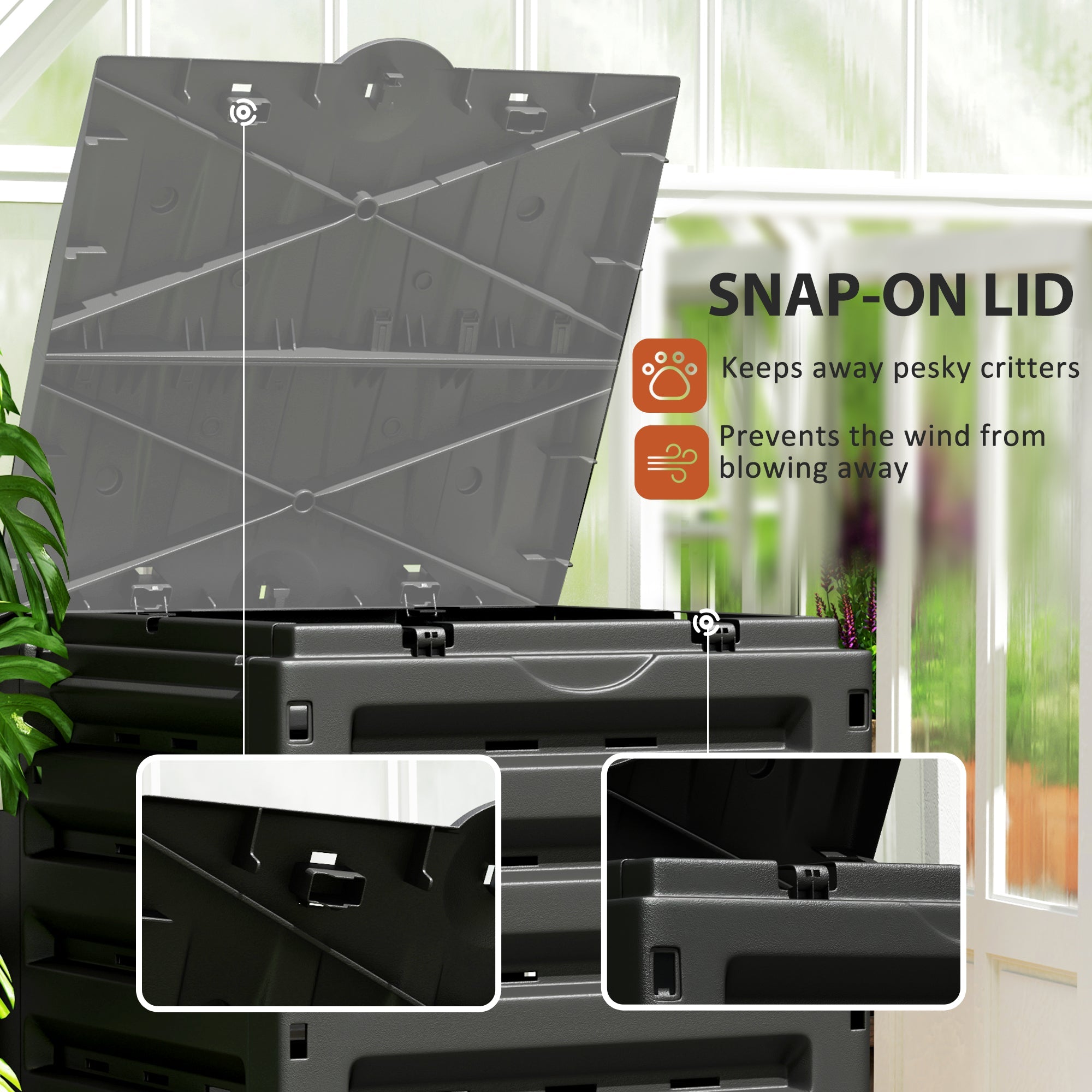 Outsunny Compost Bin, Garden Composter with 80 Vents and 2 Sliding Doors, 120 Gallon (450L), Orange