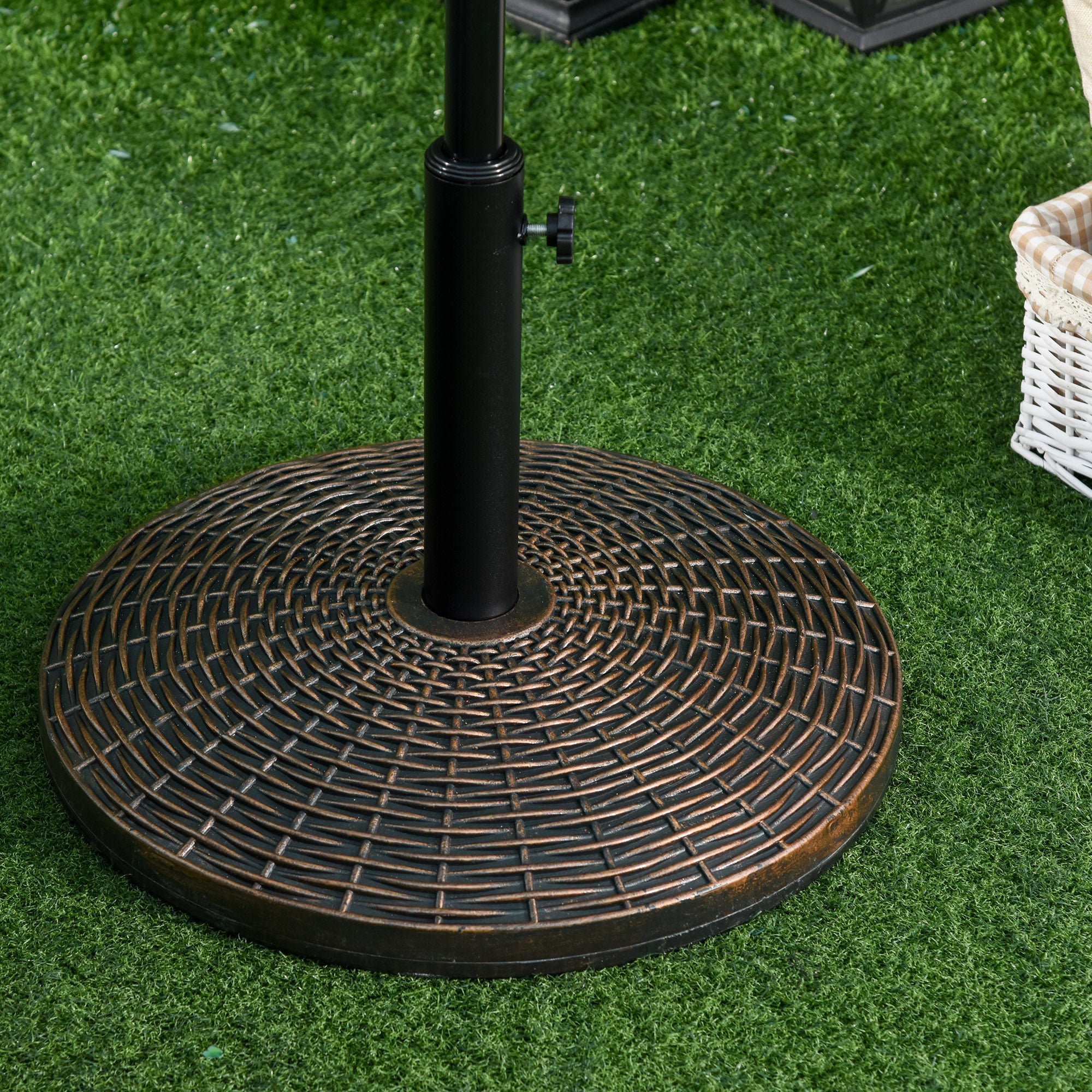 Outsunny 55 lbs Market Umbrella Base Holder 21" Heavy Duty Round Parasol Stand with Rattan Design for Patio Outdoor Backyard Bronze