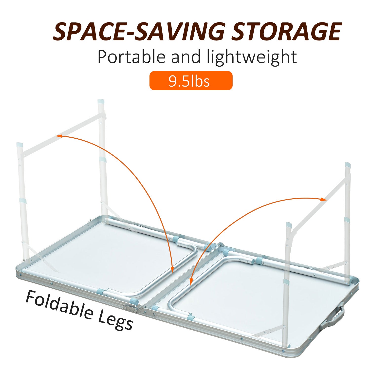 Outsunny Camping Table 4ft Picnic Garden BBQ Desk Adjustable Height Foldable Indoor & Outdoor