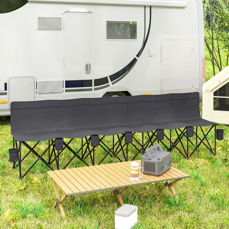 6 Seat Folding Camping Chair with Cup Holder and Carrying Case for Camping, Picnic, Sports Events, Dark Grey