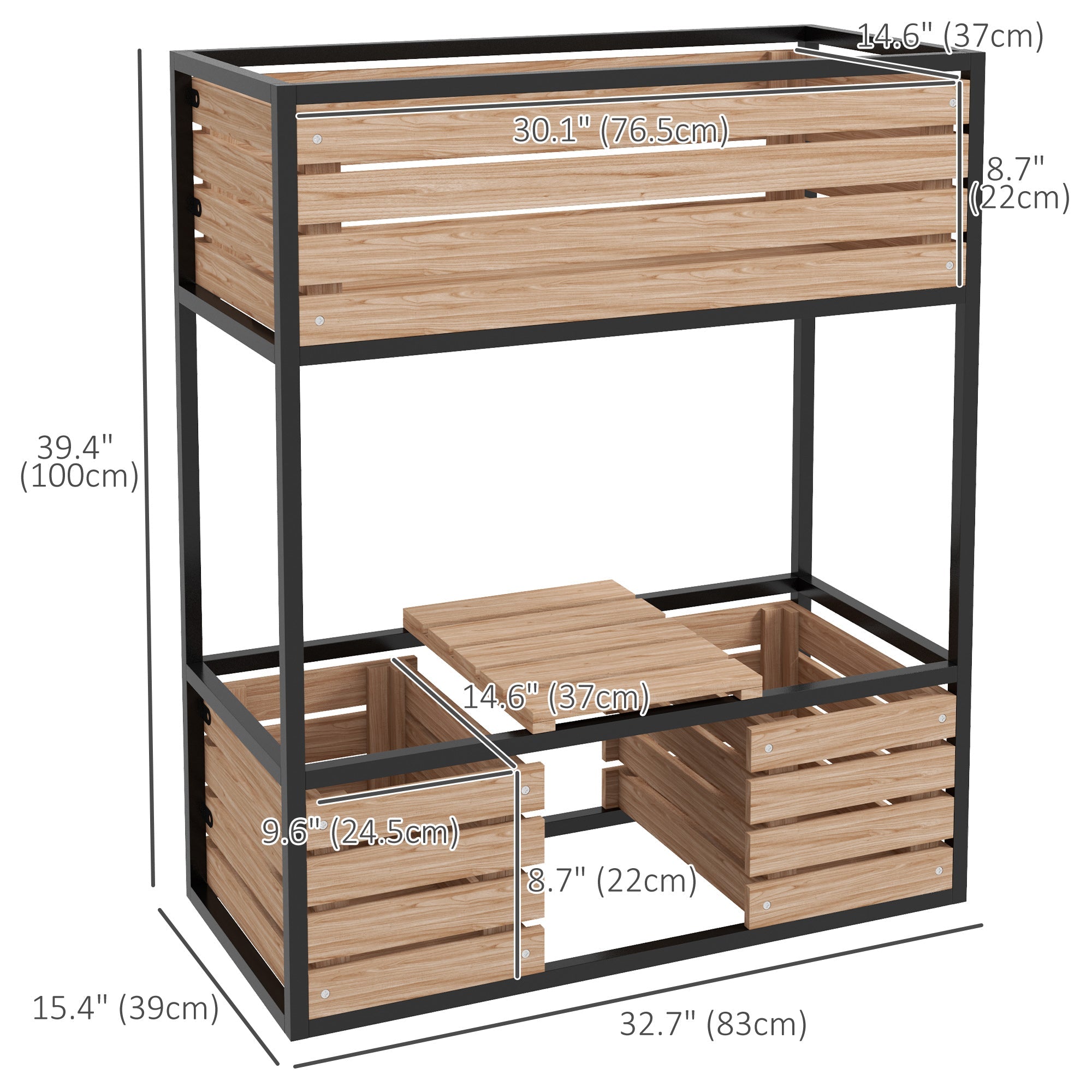 Outsunny Wooden Garden Bed Elegance: Elevated Planter Box with Shelf for Flowers, Vegetables, Herbs, Light Brown