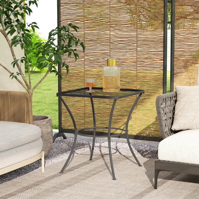 Square Garden Metal Bistro Table Outdoor Patio Coffee Side Desk 23.6" x 23.6" x 27.6" Black