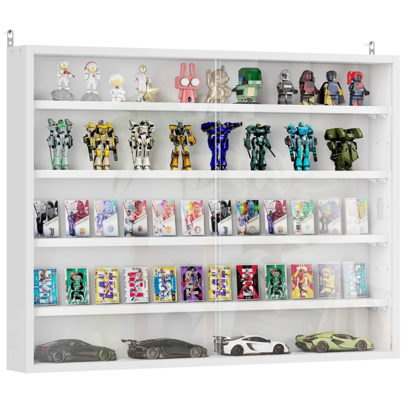 5-Tier Display Cabinet, Shot Glass Display Case, Glass Curio Cabinet with 2 Glass Doors and 4 Adjustable Shelves, White