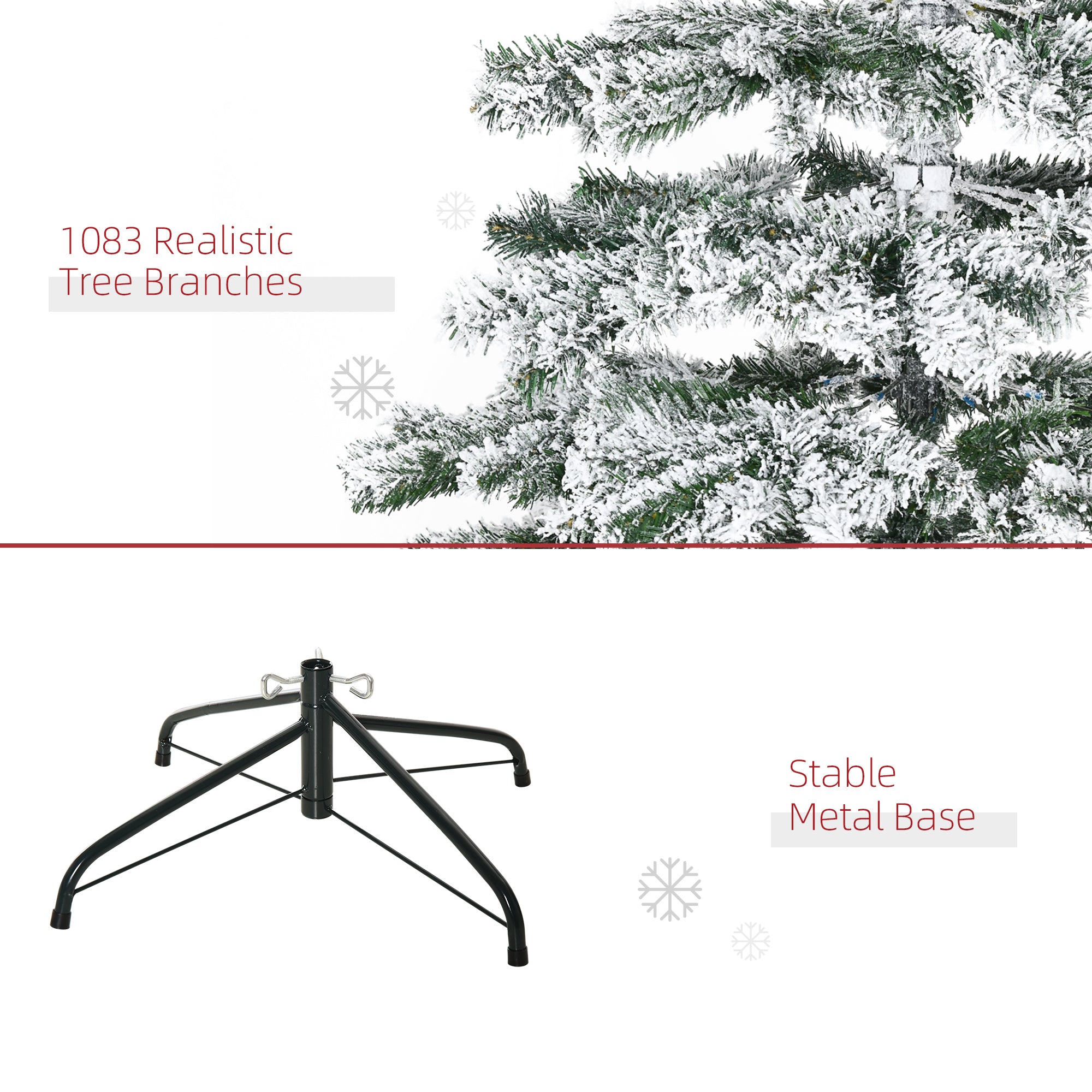 HOMCOM 7.5ft Snow Flocked Artificial Christmas Tree, Green Xmas Tree with Foldable Feet for Holiday Indoor Decoration