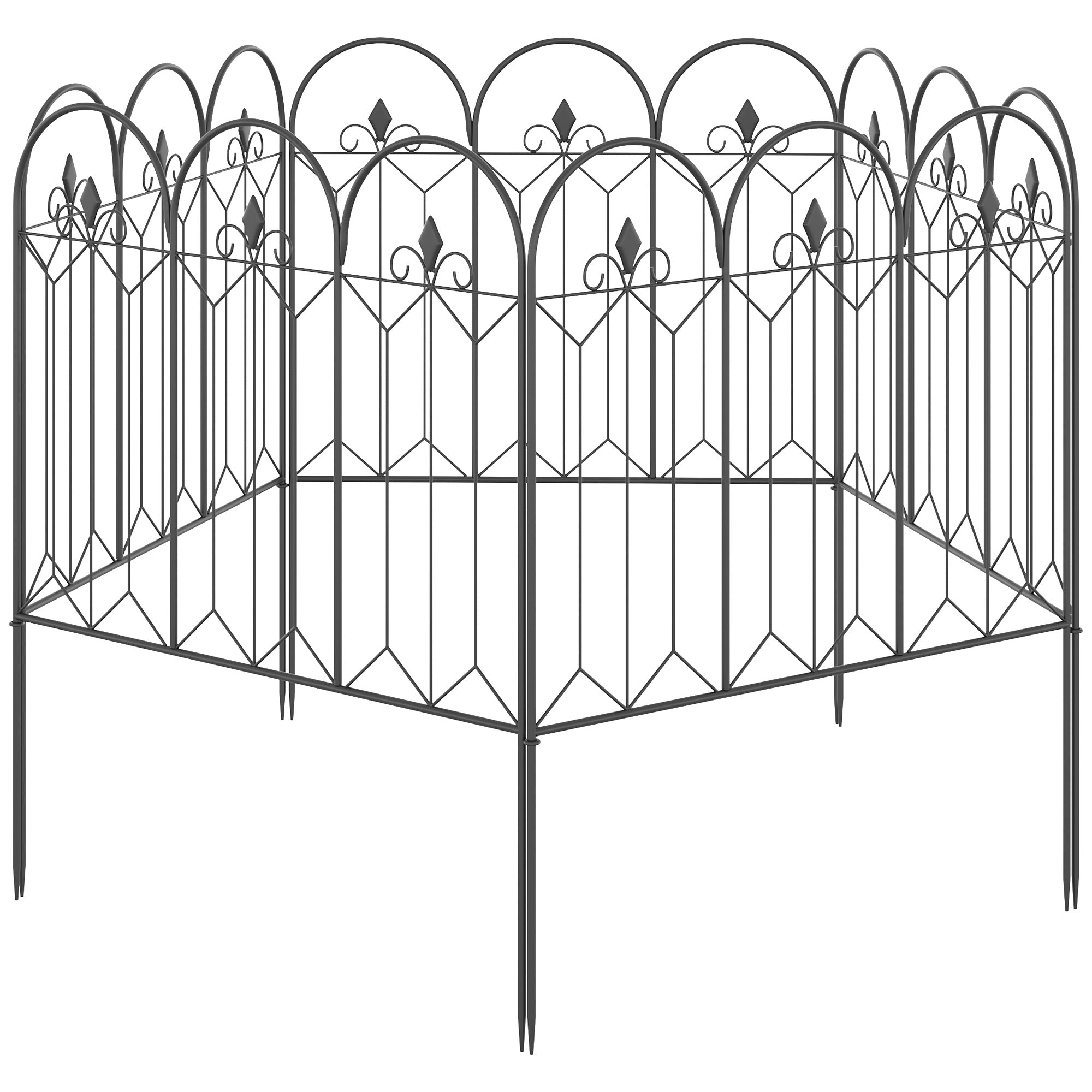 Outsunny 5-Piece Metal Garden Fence: 120" Adjustable Flower Bed Border with Stakes, Black