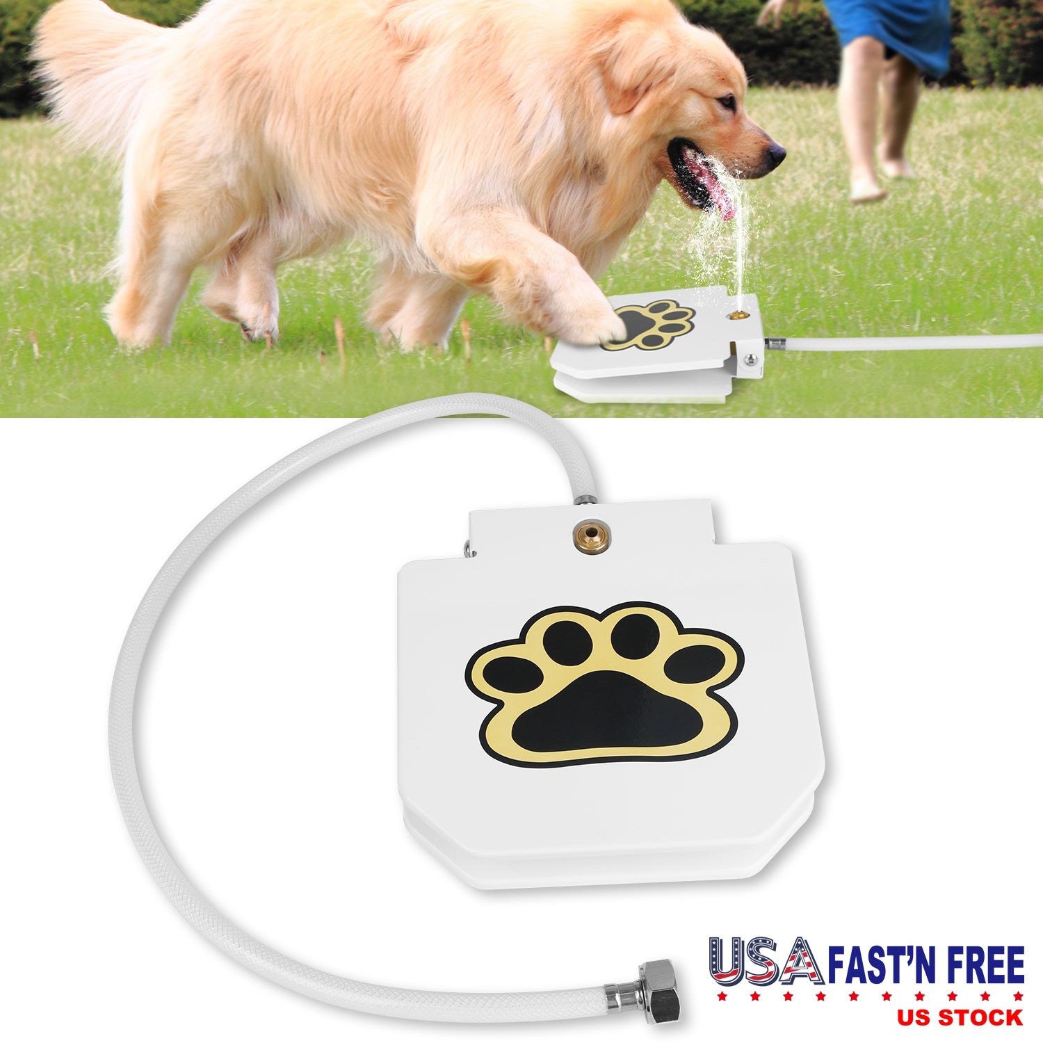 Dog Water Fountain Outdoor Dog Pet Water Dispenser Step-on Activated Sprinkler w/ Interactive Paw Pedal Valve for Drinking Fresh Water